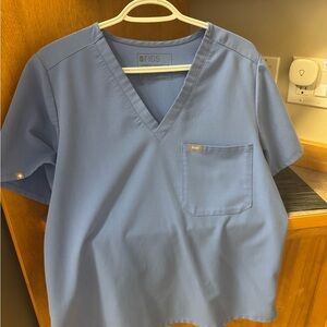 Figs ceil blue scrub top and jogger scrub pants